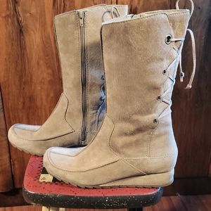 HUSH PUPPIES taupe suede back-lace-up boots Wm S 9.5